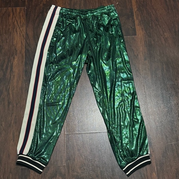 Gucci Shiny Green Web Accent Men’s Cropped Joggers Small - Picture 1 of 14